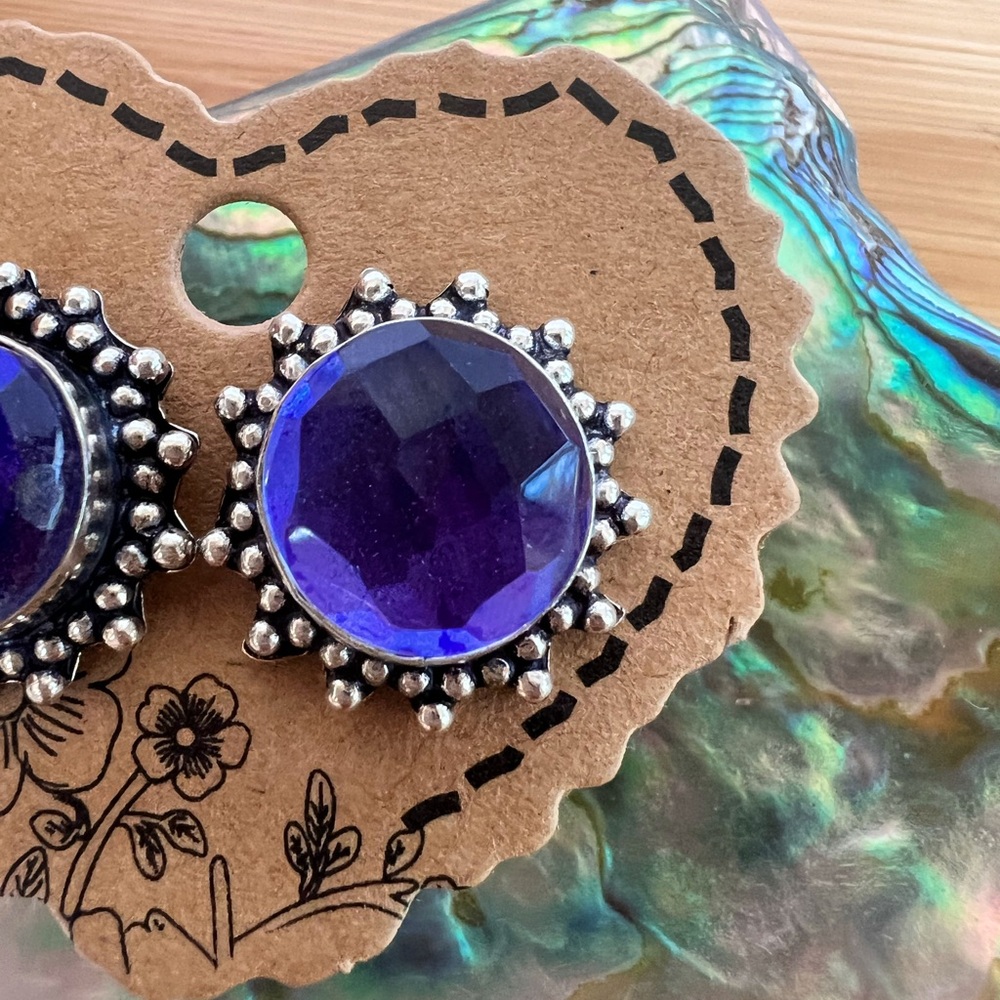 Faceted Purple Silver Studs